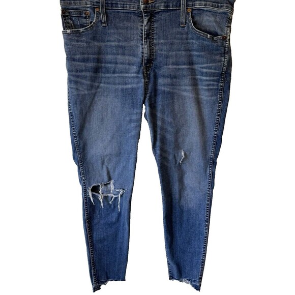 Madewell Jeans Distressed Size 34P 10" High Rise Skinny Blue Raw Hem - Picture 2 of 16